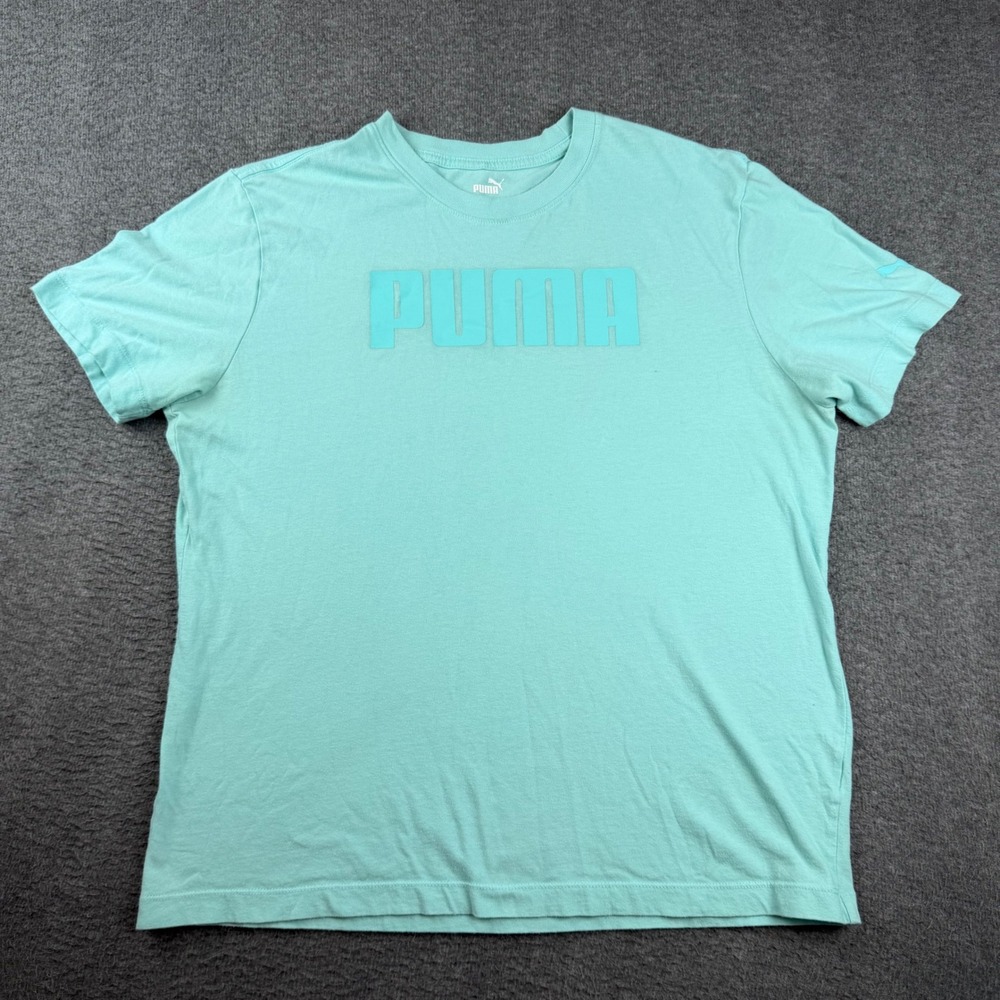 Puma T-Shirt Men's Large Teal Blue Short Sleeve Graphic Logo Tee